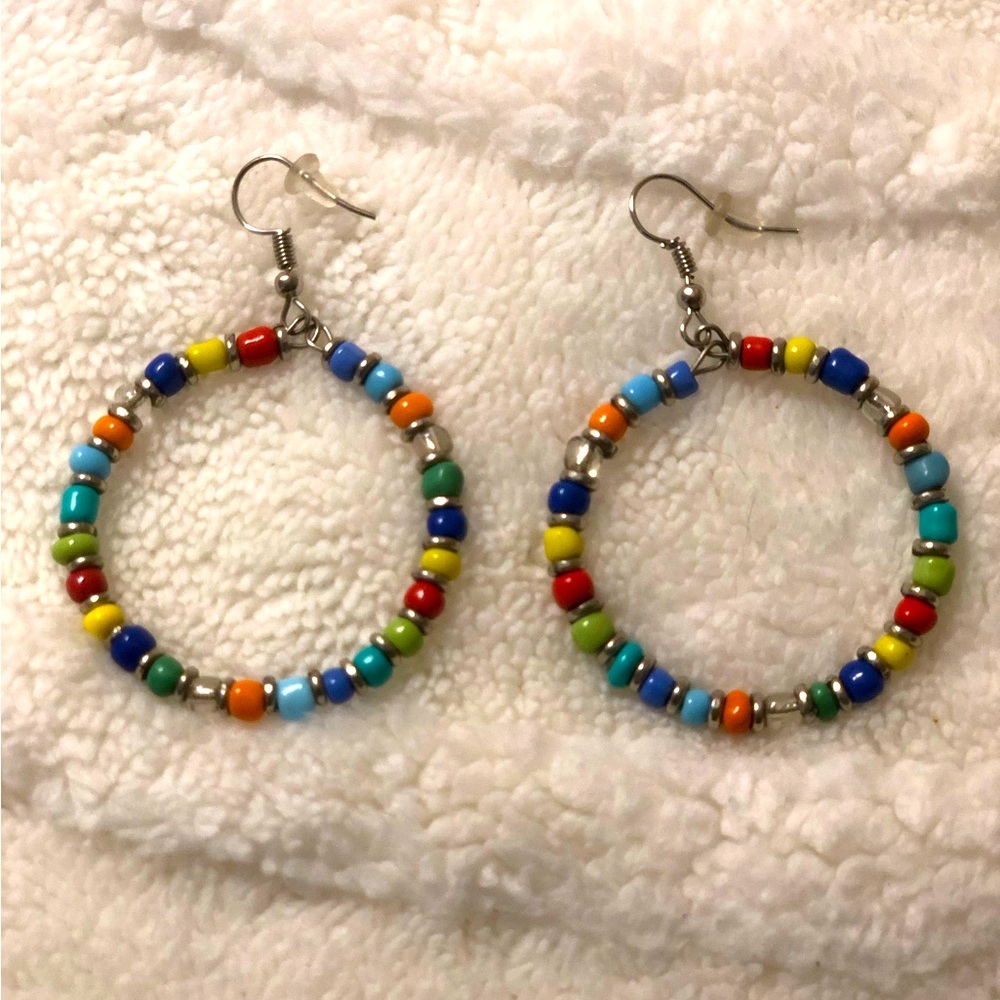 Multicolor circle silver earrings